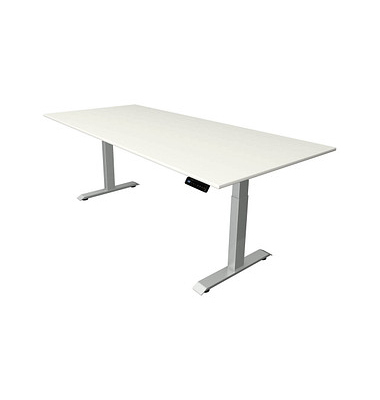 Sitz-Steh-Schreibtisch Move 4, elektrisch höhenverstellbar, 64-129cm (H), 225x100cm (BxT), rechteckig, weiß / silber
