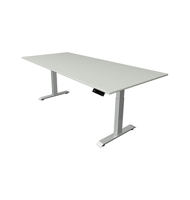 Sitz-Steh-Schreibtisch Move 4, elektrisch höhenverstellbar, 64-129cm (H), 225x100cm (BxT), rechteckig, lichtgrau / silber