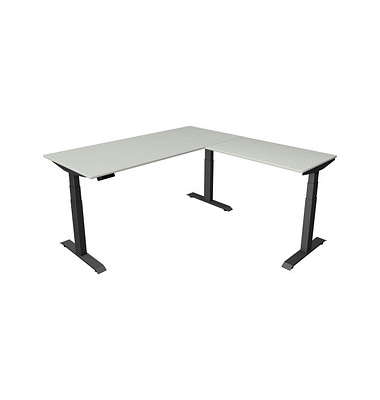 Sitz-Steh-Schreibtisch Move 4, elektrisch höhenverstellbar, 64-129cm (H), 180x180cm (BxT), rechteckig, lichtgrau / anthrazit