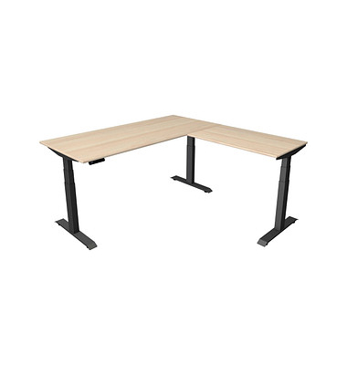 Sitz-Steh-Schreibtisch Move 4, elektrisch höhenverstellbar, 64-129cm (H), 180x180cm (BxT), rechteckig, ahorn / anthrazit