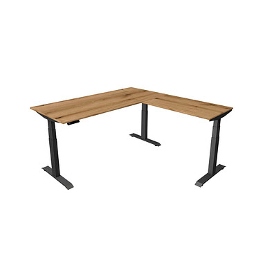 Sitz-Steh-Schreibtisch Move 4, elektrisch höhenverstellbar, 64-129cm (H), 180x180cm (BxT), rechteckig, eiche / anthrazit