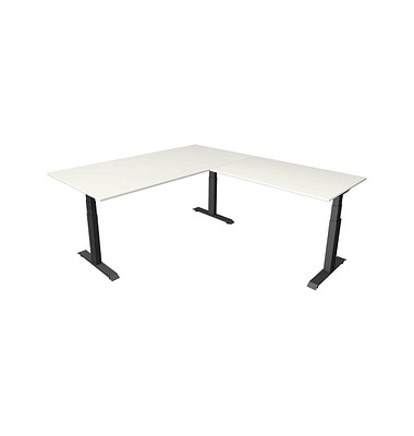 Sitz-Steh-Schreibtisch Move 4, elektrisch höhenverstellbar, 64-129cm (H), 200x220cm (BxT), rechteckig, weiß / anthrazit