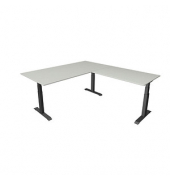 Sitz-Steh-Schreibtisch Move 4, elektrisch höhenverstellbar, 64-129cm (H), 200x220cm (BxT), rechteckig, lichtgrau / anthrazit