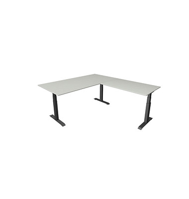 Sitz-Steh-Schreibtisch Move 4, elektrisch höhenverstellbar, 64-129cm (H), 200x220cm (BxT), rechteckig, lichtgrau / anthrazit