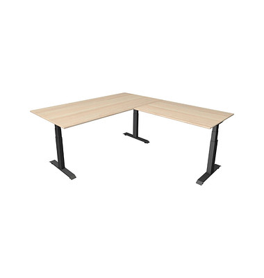 Sitz-Steh-Schreibtisch Move 4, elektrisch höhenverstellbar, 64-129cm (H), 200x220cm (BxT), rechteckig, ahorn / anthrazit