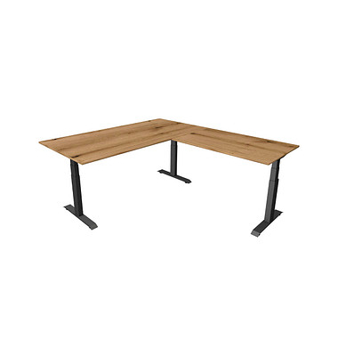 Sitz-Steh-Schreibtisch Move 4, elektrisch höhenverstellbar, 64-129cm (H), 200x220cm (BxT), rechteckig, eiche / anthrazit