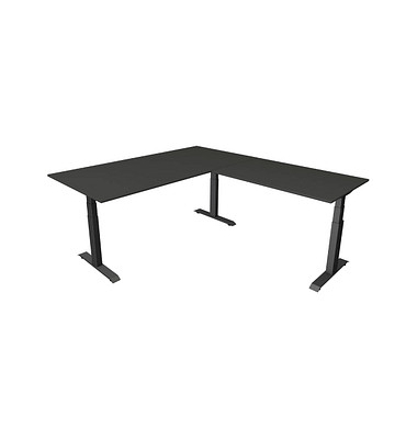 Sitz-Steh-Schreibtisch Move 4, elektrisch höhenverstellbar, 64-129cm (H), 200x220cm (BxT), rechteckig, anthrazit / anthrazit