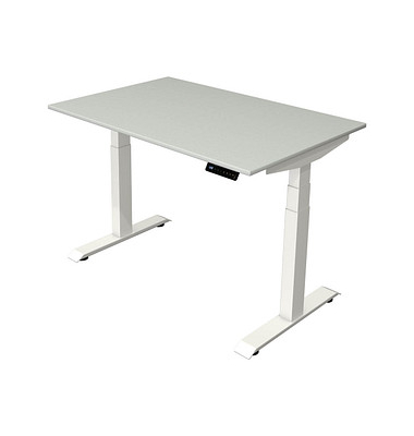 Sitz-Steh-Schreibtisch Move 4, elektrisch höhenverstellbar, 64-129cm (H), 120x80cm (BxT), rechteckig, lichtgrau / weiß