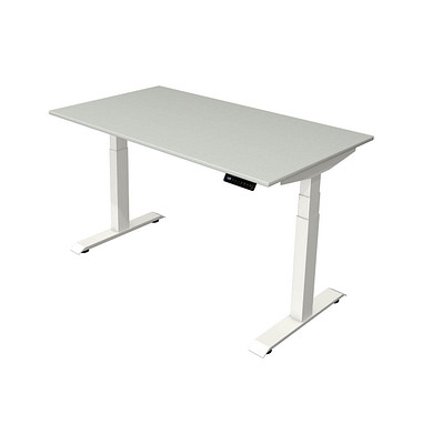 Sitz-Steh-Schreibtisch Move 4, elektrisch höhenverstellbar, 64-129cm (H), 140x80cm (BxT), rechteckig, lichtgrau / weiß