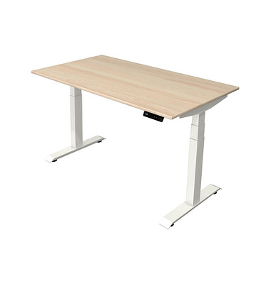 Sitz-Steh-Schreibtisch Move 4, elektrisch höhenverstellbar, 64-129cm (H), 140x80cm (BxT), rechteckig, ahorn / weiß