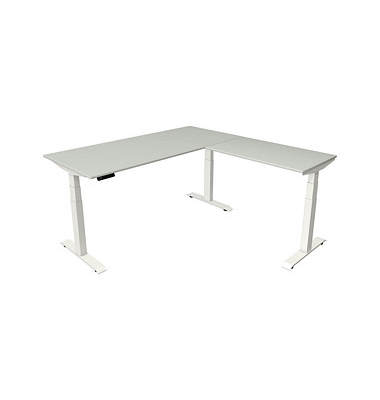 Sitz-Steh-Schreibtisch Move 4, elektrisch höhenverstellbar, 64-129cm (H), 180x180cm (BxT), rechteckig, lichtgrau / weiß