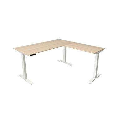 Sitz-Steh-Schreibtisch Move 4, elektrisch höhenverstellbar, 64-129cm (H), 180x180cm (BxT), rechteckig, ahorn / weiß