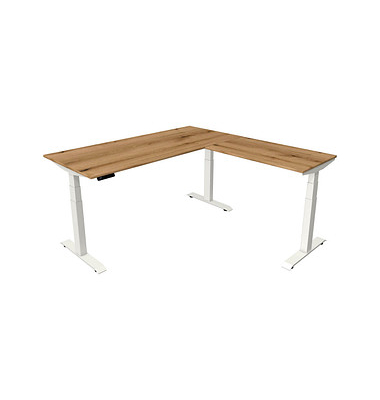 Sitz-Steh-Schreibtisch Move 4, elektrisch höhenverstellbar, 64-129cm (H), 180x180cm (BxT), rechteckig, eiche / weiß