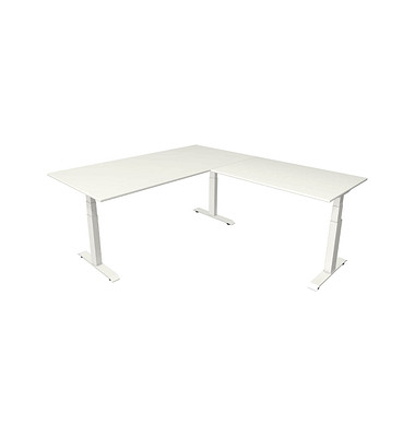 Sitz-Steh-Schreibtisch Move 4, elektrisch höhenverstellbar, 64-129cm (H), 200x220cm (BxT), rechteckig, weiß / weiß