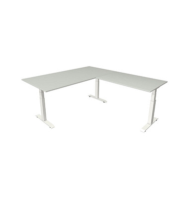Sitz-Steh-Schreibtisch Move 4, elektrisch höhenverstellbar, 64-129cm (H), 200x220cm (BxT), rechteckig, lichtgrau / weiß