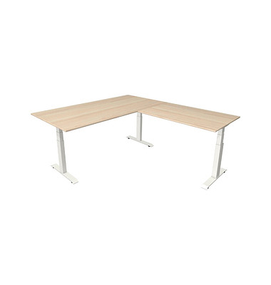 Sitz-Steh-Schreibtisch Move 4, elektrisch höhenverstellbar, 64-129cm (H), 200x220cm (BxT), rechteckig, ahorn / weiß