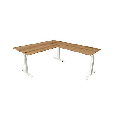 Sitz-Steh-Schreibtisch Move 4, elektrisch höhenverstellbar, 64-129cm (H), 200x220cm (BxT), rechteckig, eiche / weiß