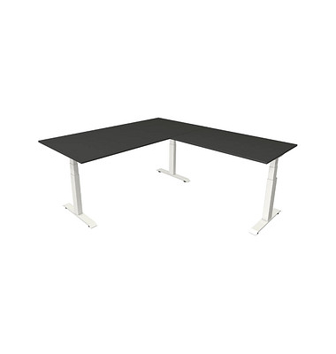 Sitz-Steh-Schreibtisch Move 4, elektrisch höhenverstellbar, 64-129cm (H), 200x220cm (BxT), rechteckig, anthrazit / weiß
