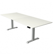 Sitz-Steh-Schreibtisch Move 4, elektrisch höhenverstellbar, 64-129cm (H), 250x100cm (BxT), rechteckig, weiß / silber