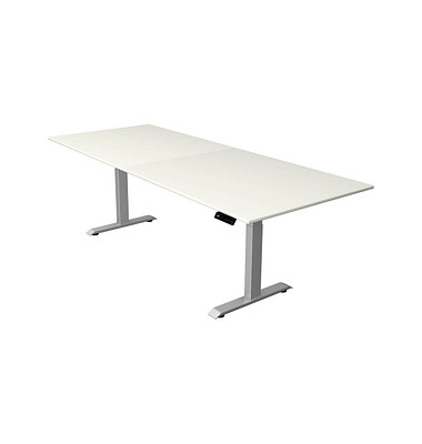Sitz-Steh-Schreibtisch Move 4, elektrisch höhenverstellbar, 64-129cm (H), 250x100cm (BxT), rechteckig, weiß / silber