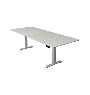 Sitz-Steh-Schreibtisch Move 4, elektrisch höhenverstellbar, 64-129cm (H), 250x100cm (BxT), rechteckig, lichtgrau / silber