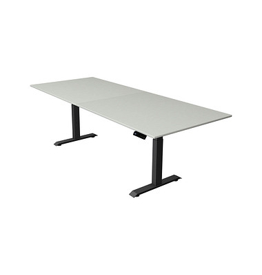 Sitz-Steh-Schreibtisch Move 4, elektrisch höhenverstellbar, 64-129cm (H), 250x100cm (BxT), rechteckig, lichtgrau / anthrazit