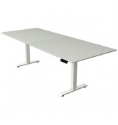 Sitz-Steh-Schreibtisch Move 4, elektrisch höhenverstellbar, 64-129cm (H), 250x100cm (BxT), rechteckig, lichtgrau / weiß