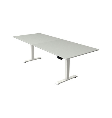 Sitz-Steh-Schreibtisch Move 4, elektrisch höhenverstellbar, 64-129cm (H), 250x100cm (BxT), rechteckig, lichtgrau / weiß