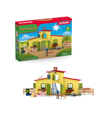 Schleich Farm World 42605 Großer Stall mit Tieren und Zubehör Spielfiguren-Set