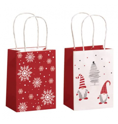 Geschenktasche 70110 26026 Red and White, Weihnachten, mit weißer, gedrehter Papierkordel, sortiert, 11cm x 15cm Geschenktasche 70110 26026 Red and White, Weihnachten, mit weißer, gedrehter Papierkordel, sortiert, 11cm x 15cm