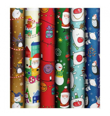 Geschenkpapier 2528154599, 6 Motive sortiert, 70cm x 2m, bunt