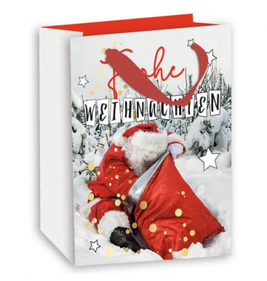 Geschenktasche 53715 Santa, Weihnachten, Schleifenband, Frohe Weihnachten, 26,3cm x 32cm