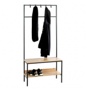 HAKU Möbel Garderobenbank mit Haken und Schuhrost 37461 eiche, schwarz Holz 70,0 cm