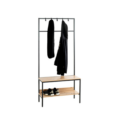 HAKU Möbel Garderobenbank mit Haken und Schuhrost 37461 eiche, schwarz Holz 70,0 cm