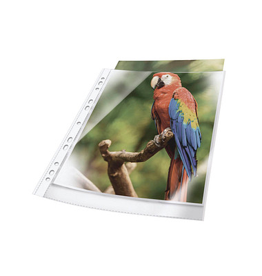 Prospekth&uuml;llen Premium 265402 dokumentenecht, mit Lochrandverst&auml;rkung, mit wei&szlig;em Rand, A4 glasklar glatt, oben offen, 0,08mm