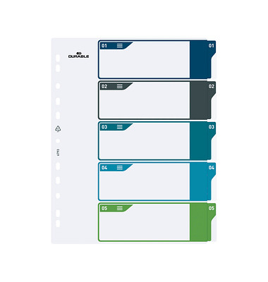 Kunststoffregister 679327, 5-teilig, A4+, farbig sortiert, 5-teilig