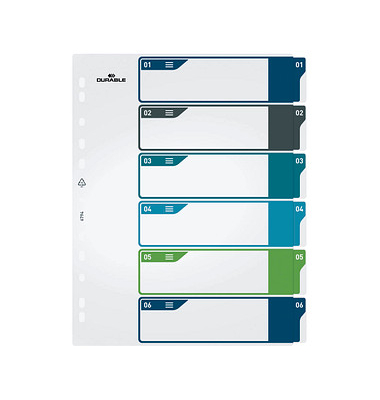 Kunststoffregister 679427, 6-teilig, A4+, farbig sortiert, 6-teilig