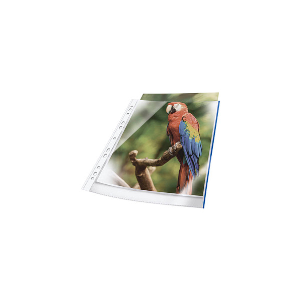 4005546735276 - Prospekthüllen Premium 265406 dokumentenecht mit Lochrandverstärkung mit blauem Rand A4 glasklar glatt oben offen 008mm 40