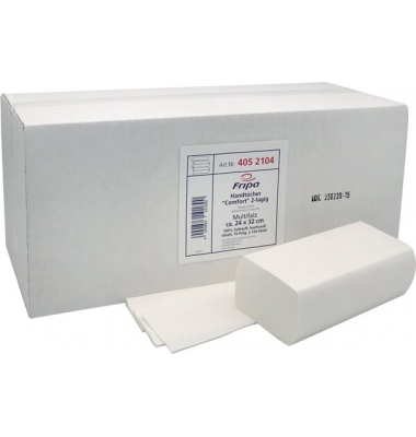 Falthandt&uuml;cher Comfort 4052104, 24x32cm, 2-lagig, Interfold-Falz (W-Falz), hochwei&szlig;, Tissue