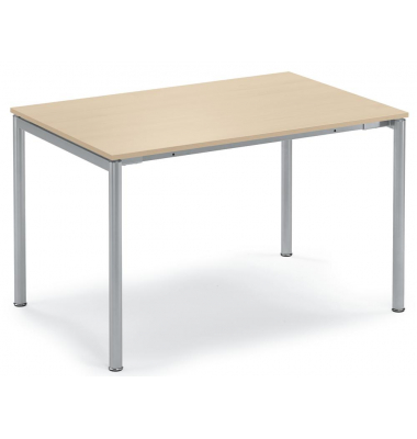 Konferenztisch MODUL, 74,5cm (H), 120x80cm (BxT), 4 Personen, rechteckig, ahorn / silber