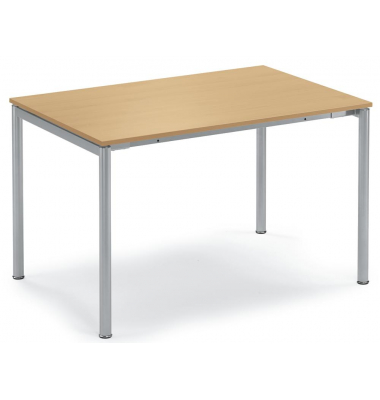 Konferenztisch MODUL, 74,5cm (H), 120x80cm (BxT), 4 Personen, rechteckig, buche / silber
