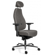 Bürodrehstuhl Sense FIT, grau / silber, mit Armlehnen, bis 110kg, mit Kopfstütze