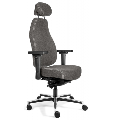 Bürodrehstuhl Sense FIT, grau / silber, mit Armlehnen, bis 110kg, mit Kopfstütze