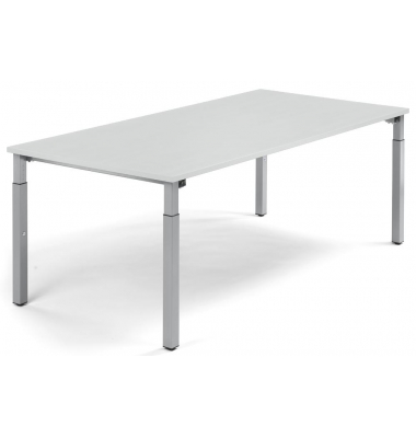 Konferenztisch 292076, stufenlos höhenverstellbar 65-85cm (H), 200x100cm (BxT), 8 Personen, rechteckig, lichtgrau / silber