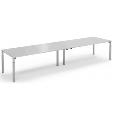 Konferenztisch 292081, stufenlos höhenverstellbar 65-85cm (H), 400x100cm (BxT), 14 Personen, rechteckig, lichtgrau / silber