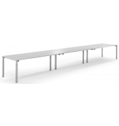 Konferenztisch System MODUL, h&ouml;henverstellbar 65-85cm (H), 600x100cm (BxT), 20 Personen, rechteckig, lichtgrau / silber
