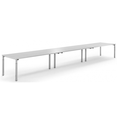 Konferenztisch System MODUL, stufenlos h&ouml;henverstellbar 65-85cm (H), 600x100cm (BxT), 20 Personen, rechteckig, lichtgrau / silbe