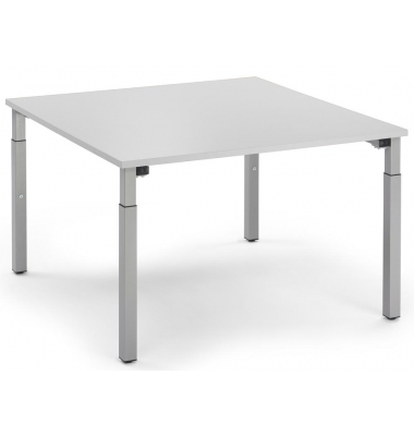 Konferenztisch 292087, stufenlos höhenverstellbar 65-85cm (H), 120x120cm (BxT), 8 Personen, quadratisch, lichtgrau / silber