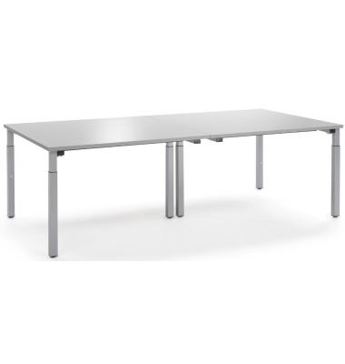 Konferenztisch System MODUL, stufenlos h&ouml;henverstellbar 65-85cm (H), 240x120cm (BxT), 12 Personen, rechteckig, lichtgrau / silbe