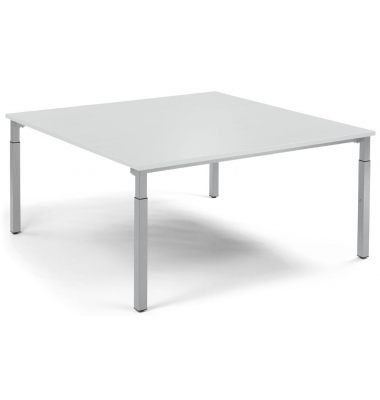 Konferenztisch 292096, stufenlos höhenverstellbar 65-85cm (H), 160x160cm (BxT), 8 Personen, quadratisch, lichtgrau / silber